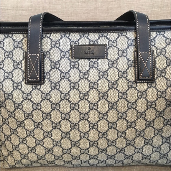 Gucci authentic grey navy coated canvas large tote bag - Picture 5 of 16